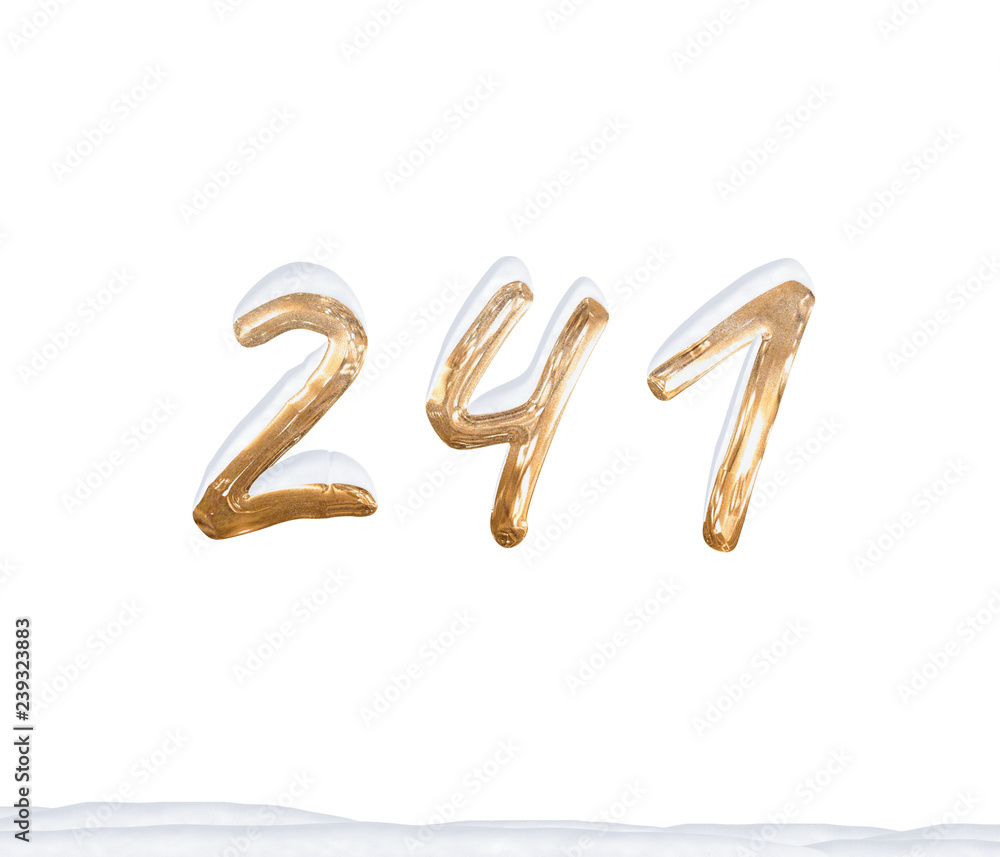 Gold Number 241 with Snow on white background Gold Number 241 with Snow on white background