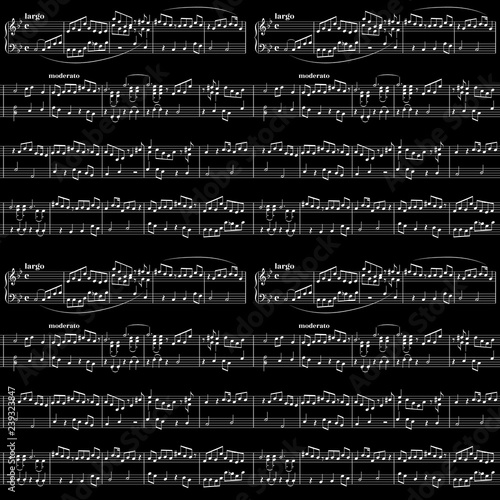 White music sheet on black, seamless pattern