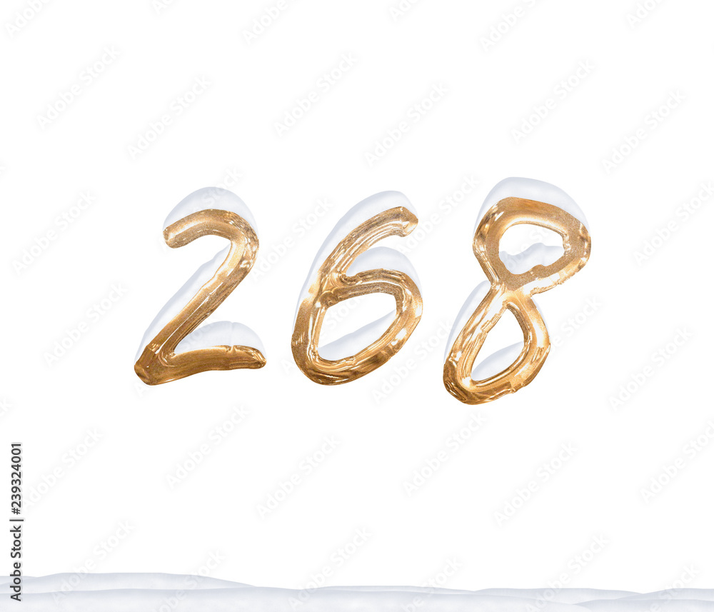 Gold Number 268 with Snow on white background Gold Number 268 with Snow on white background