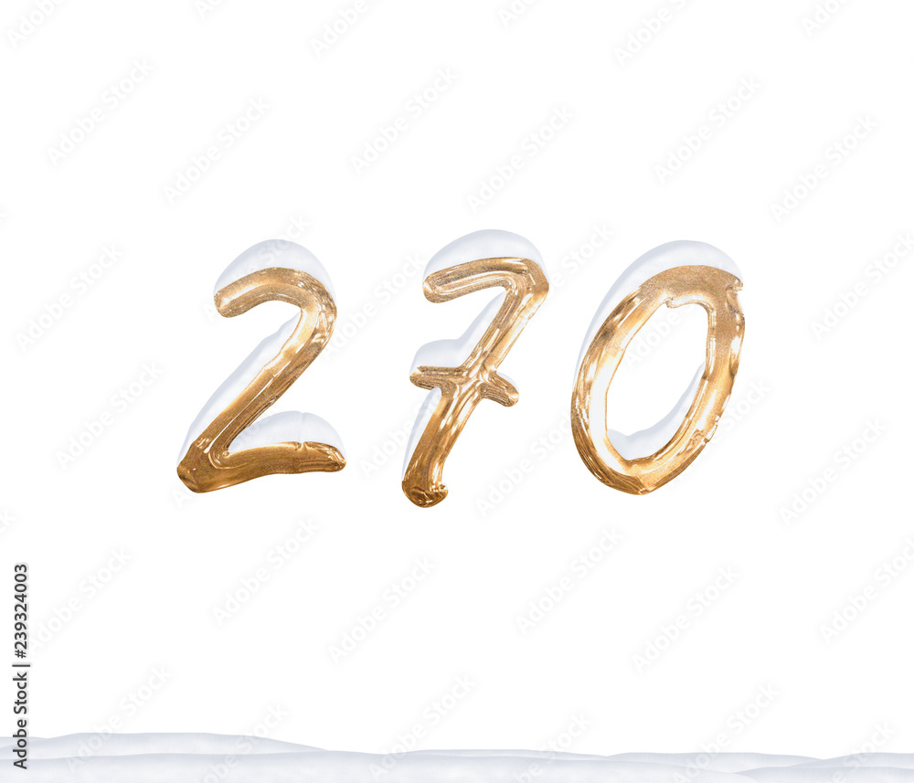 Gold Number 270 with Snow on white background Gold Number 270 with Snow on white background