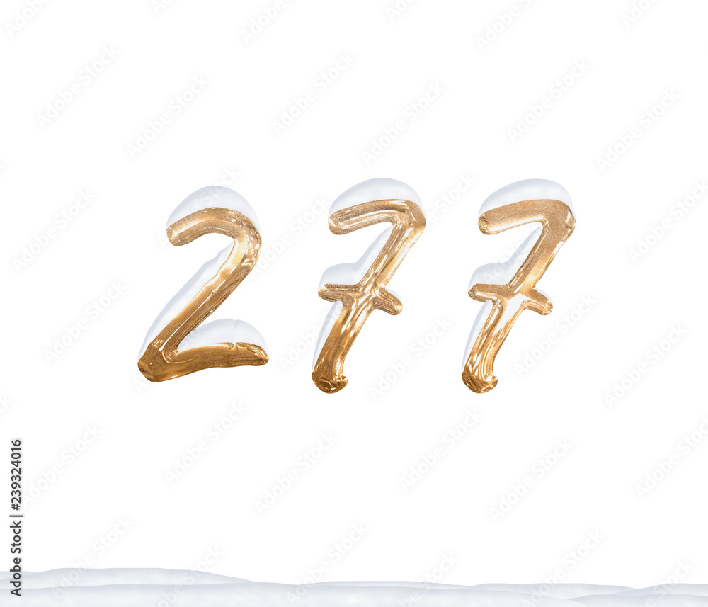 Gold Number 277 with Snow on white background Gold Number 277 with Snow on white background