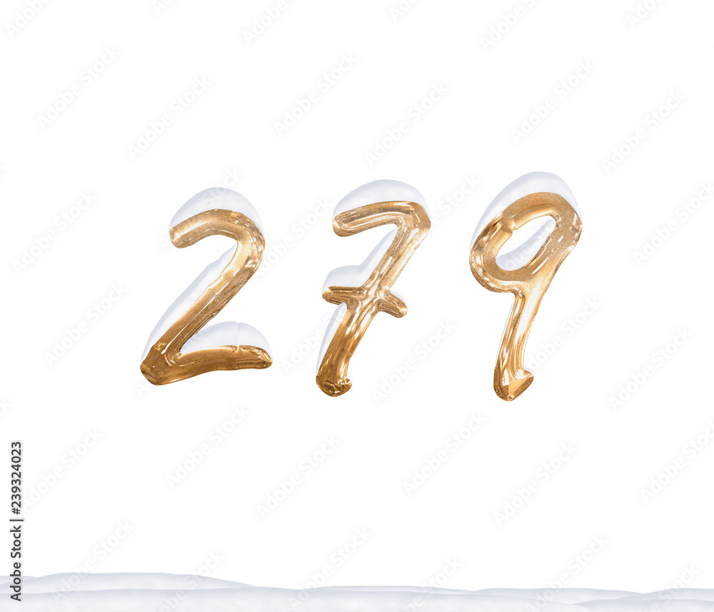 Gold Number 279 with Snow on white background Gold Number 279 with Snow on white background