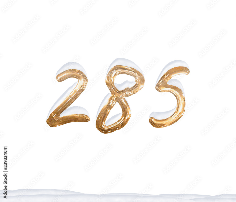 Gold Number 285 with Snow on white background Gold Number 285 with Snow on white background
