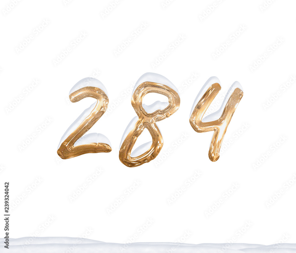 Gold Number 284 with Snow on white background Gold Number 284 with Snow on white background