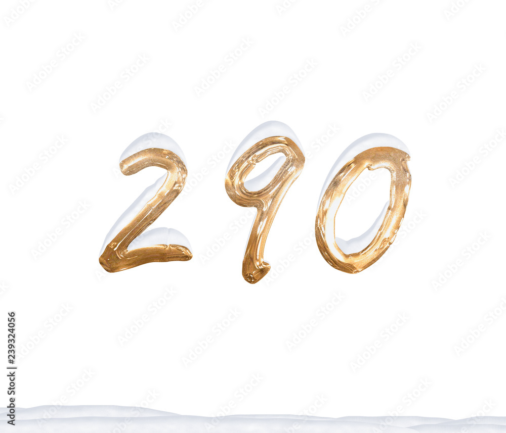 Gold Number 290 with Snow on white background Gold Number 290 with Snow on white background