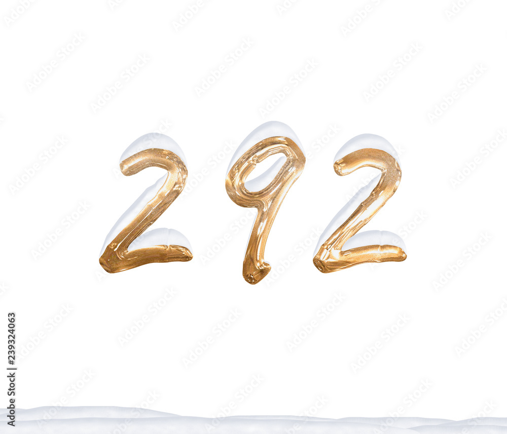 Gold Number 292 with Snow on white background Gold Number 292 with Snow on white background