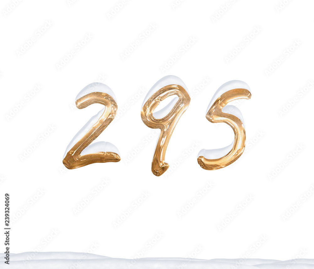 Gold Number 295 with Snow on white background Gold Number 295 with Snow on white background