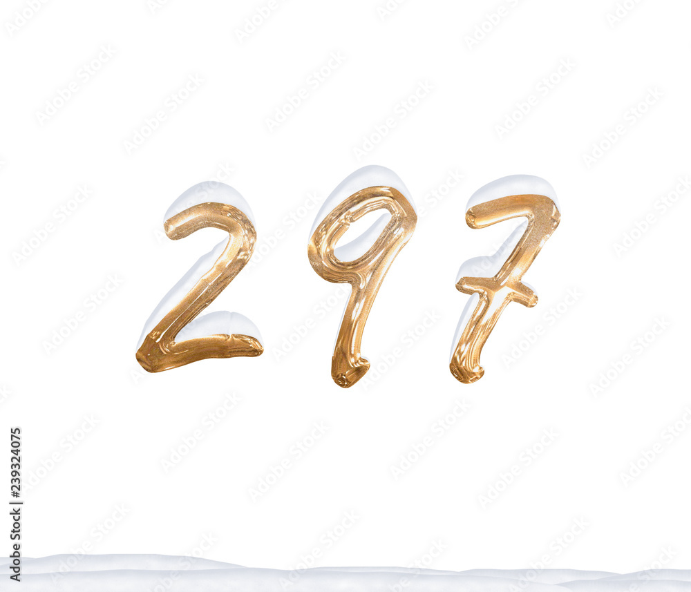 Gold Number 297 with Snow on white background Gold Number 297 with Snow on white background