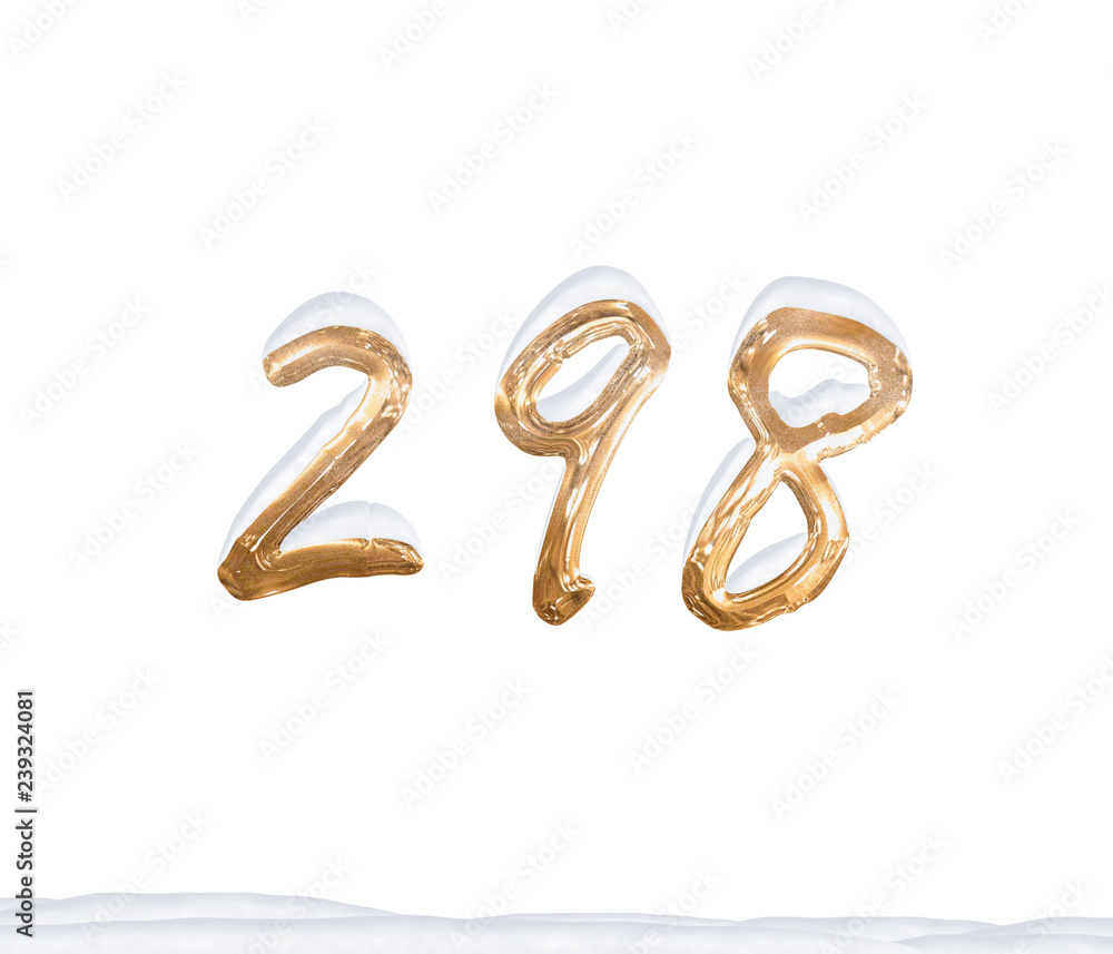 Gold Number 298 with Snow on white background