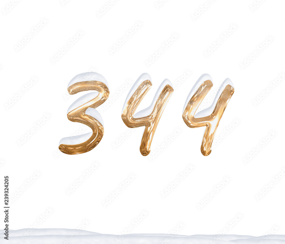Gold Number 344 with Snow on white background Gold Number 344 with Snow on white background