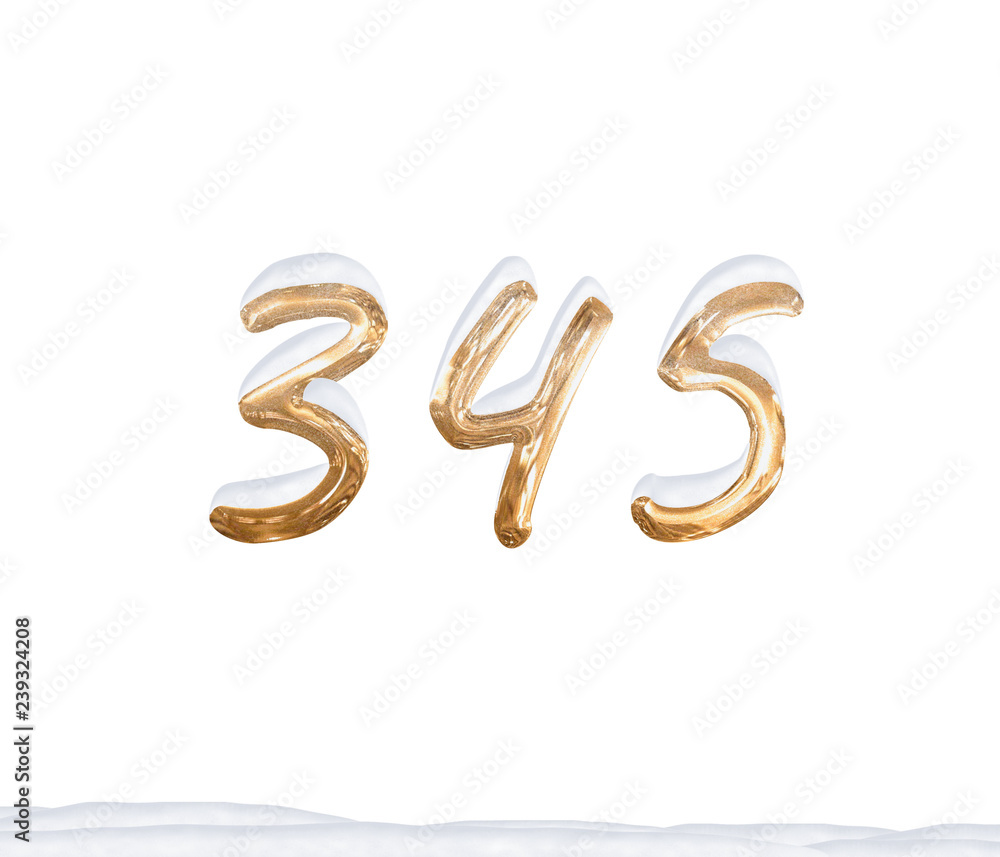 Gold Number 345 with Snow on white background Gold Number 345 with Snow on white background
