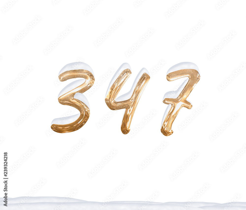 Gold Number 347 with Snow on white background Gold Number 347 with Snow on white background