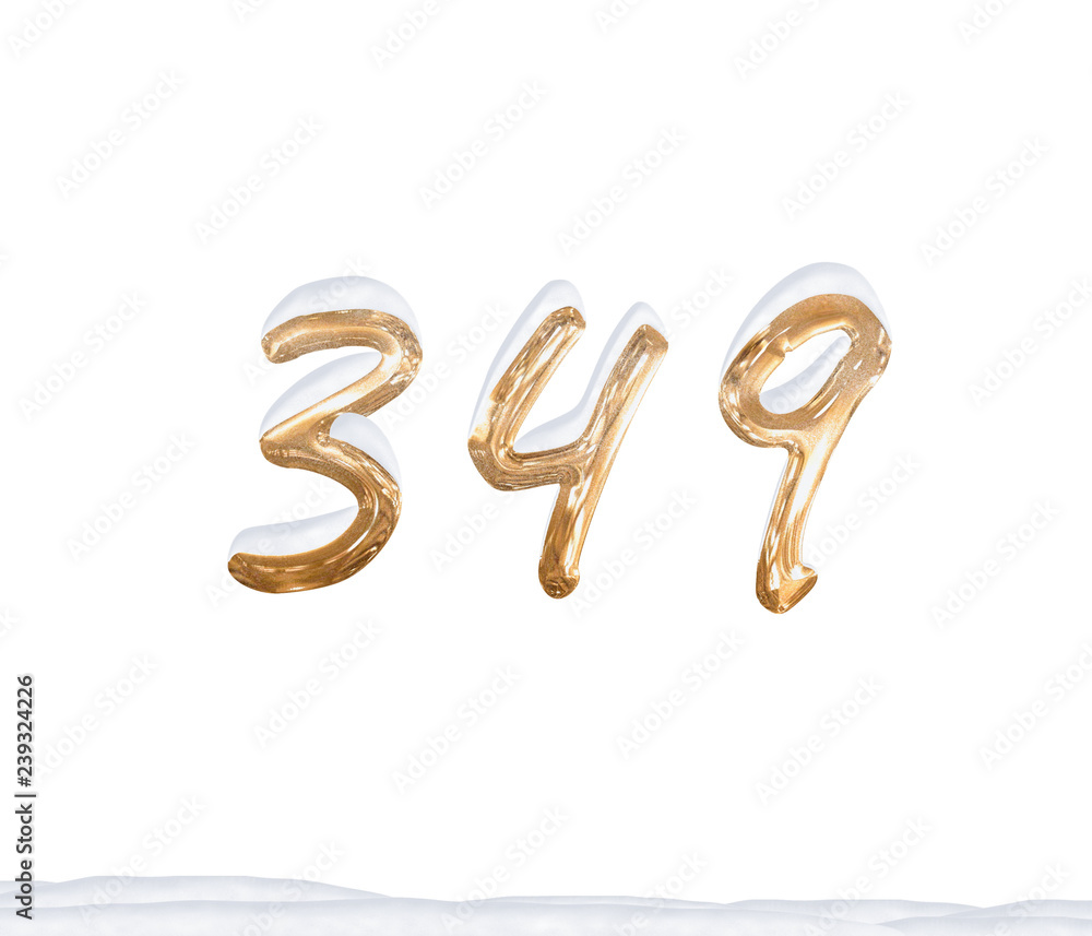 Gold Number 349 with Snow on white background Gold Number 349 with Snow on white background