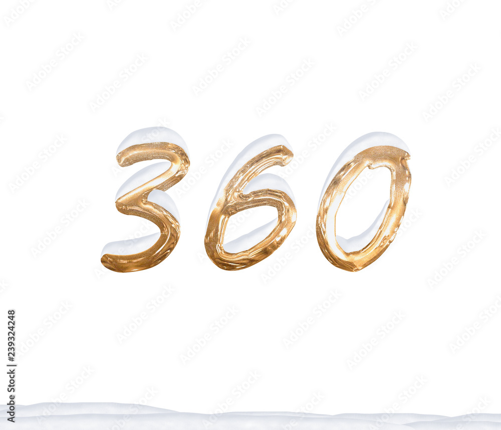 Gold Number 360 with Snow on white background Gold Number 360 with Snow on white background