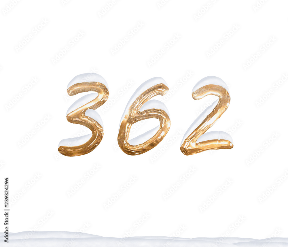 Gold Number 362 with Snow on white background Gold Number 362 with Snow on white background