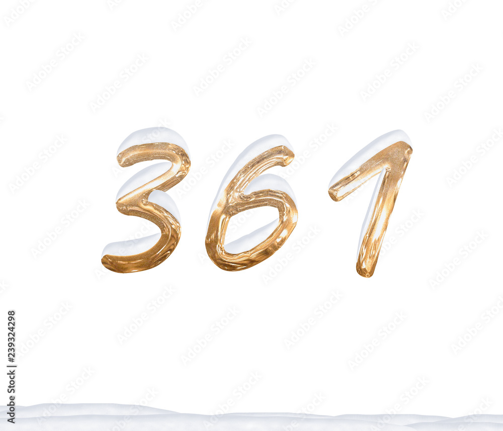 Gold Number 361 with Snow on white background Gold Number 361 with Snow on white background