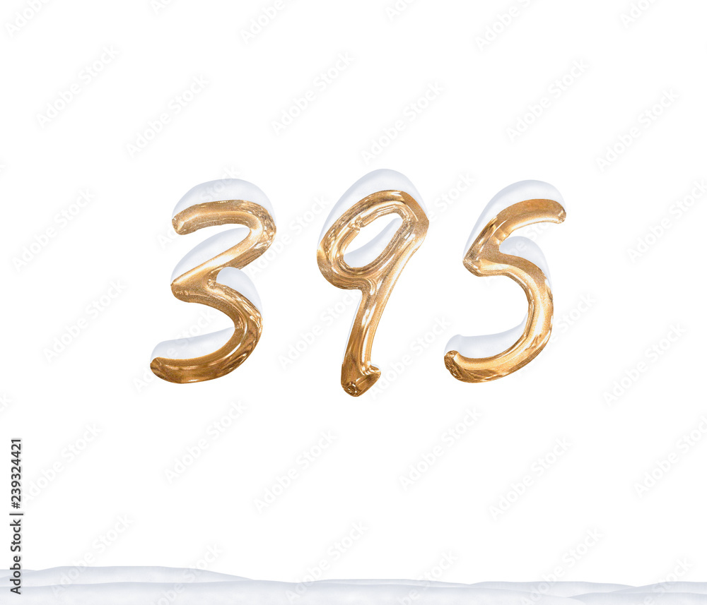 Gold Number 395 with Snow on white background Gold Number 395 with Snow on white background