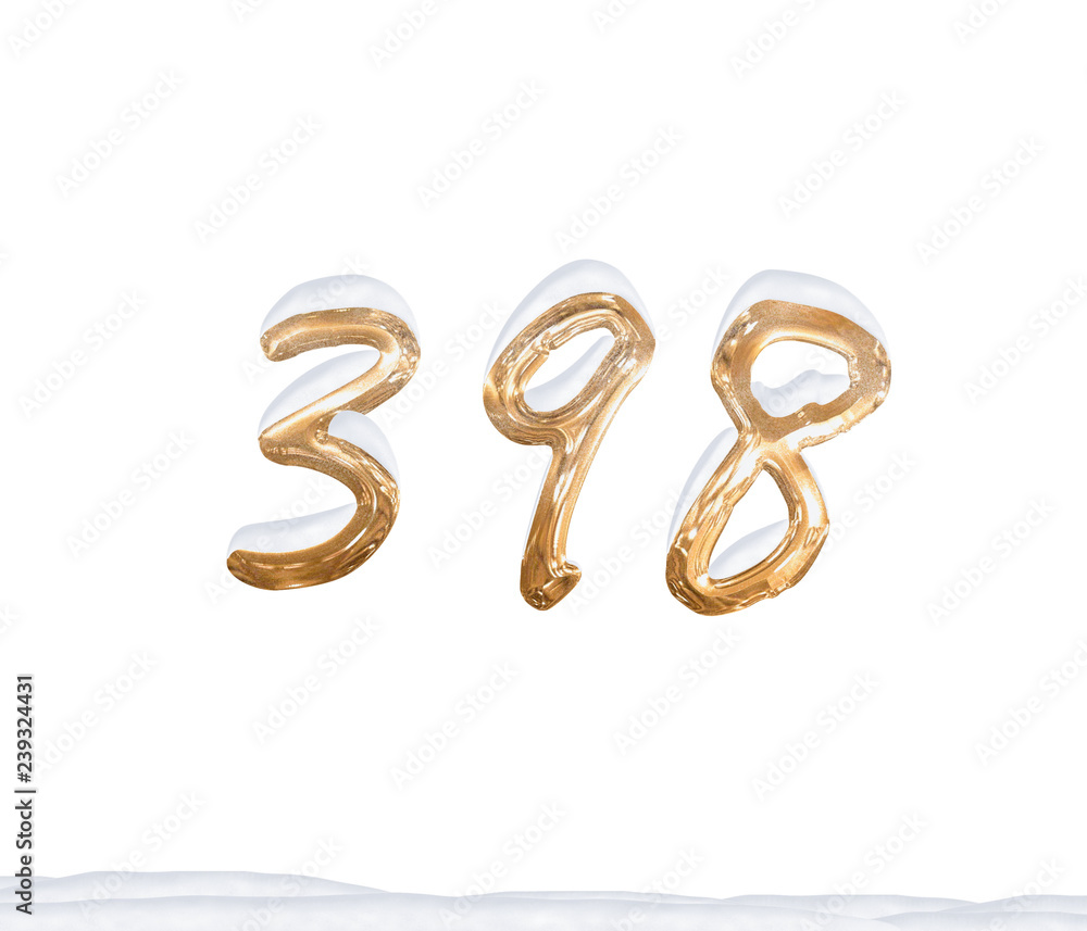 Gold Number 398 with Snow on white background Gold Number 398 with Snow on white background