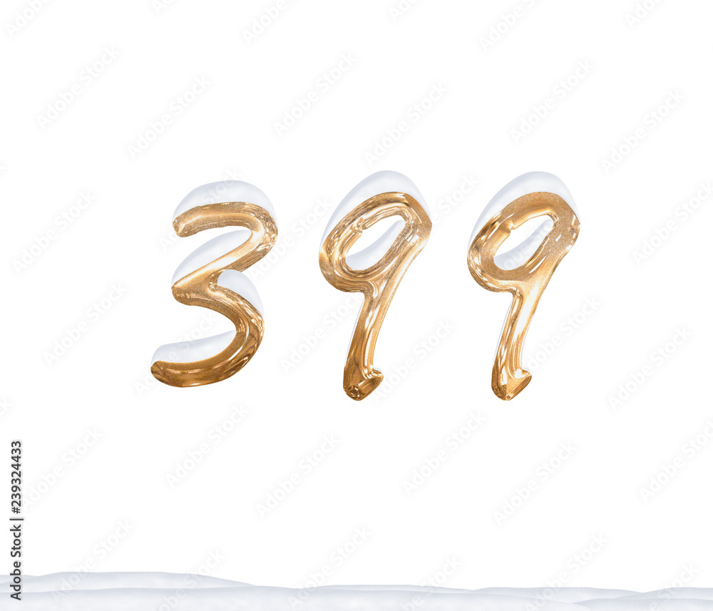 Gold Number 399 with Snow on white background Gold Number 399 with Snow on white background