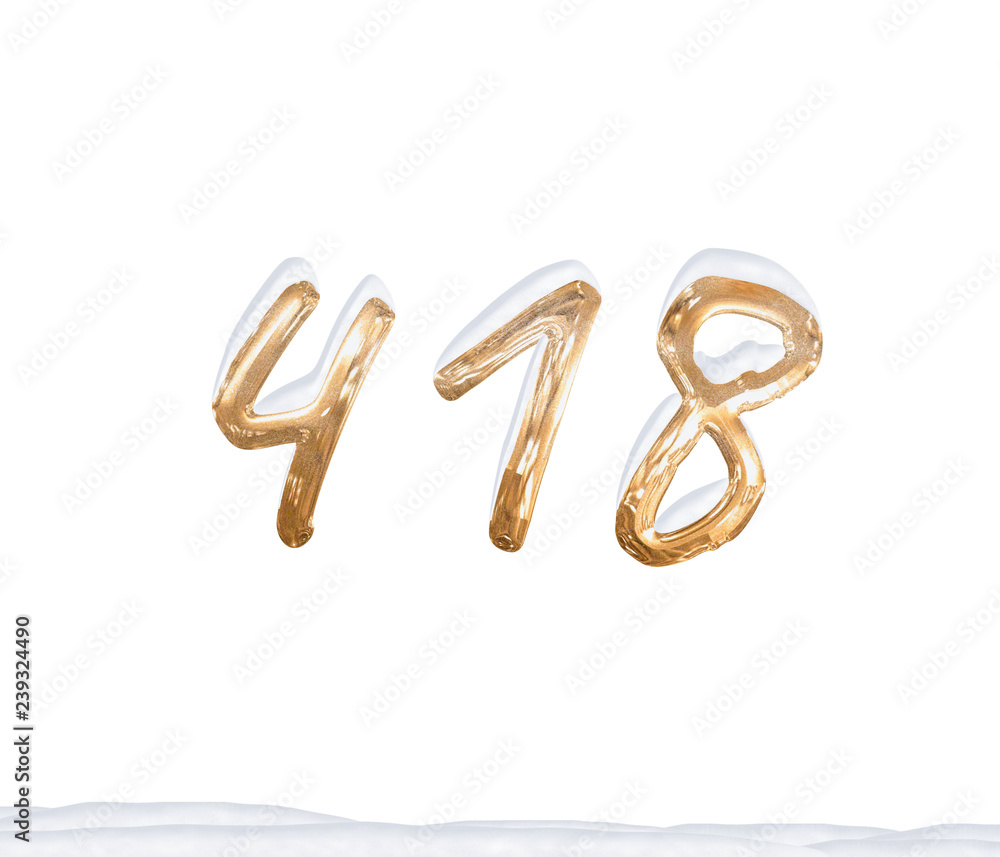 Gold Number 418 with Snow on white background Gold Number 418 with Snow on white background