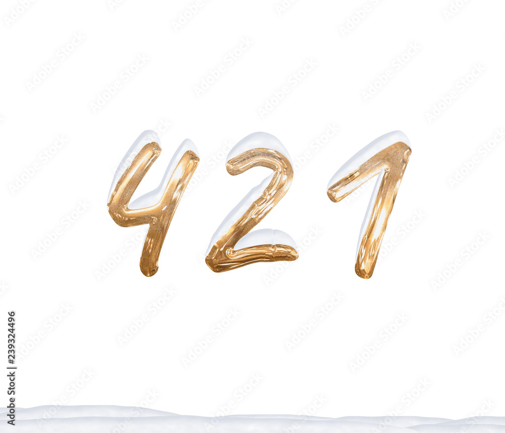 Gold Number 421 with Snow on white background Gold Number 421 with Snow on white background