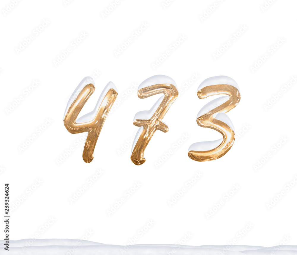 Gold Number 473 with Snow on white background Gold Number 473 with Snow on white background