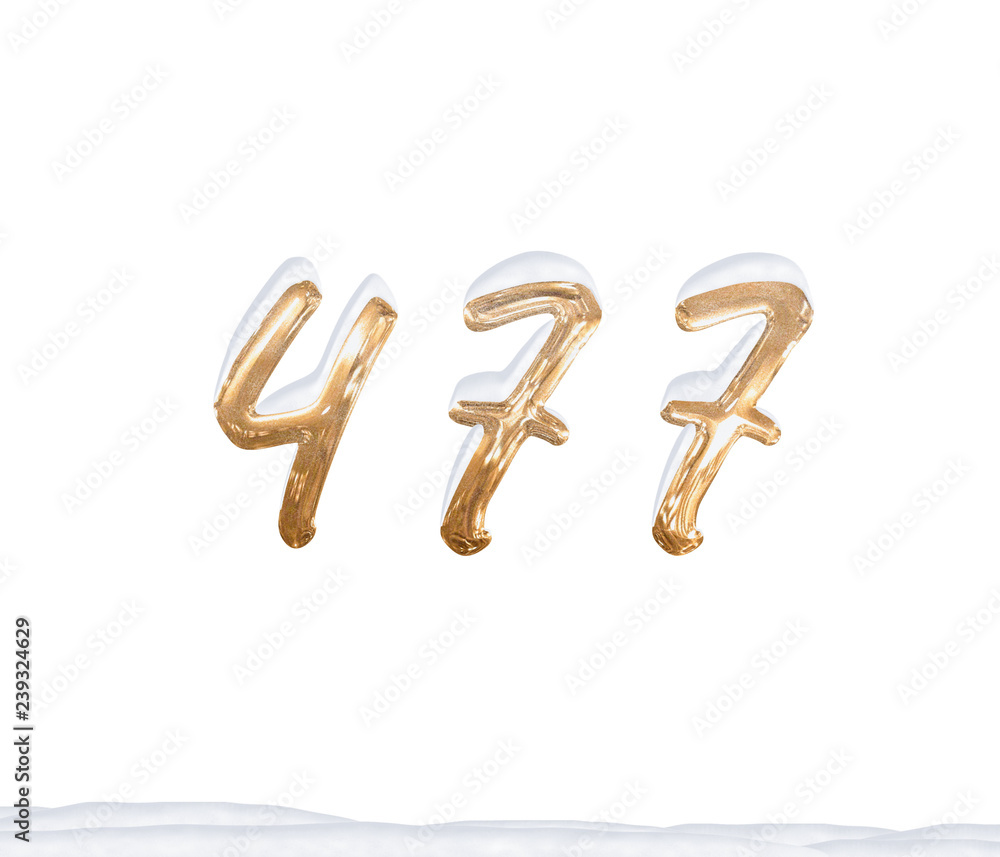 Gold Number 477 with Snow on white background Gold Number 477 with Snow on white background