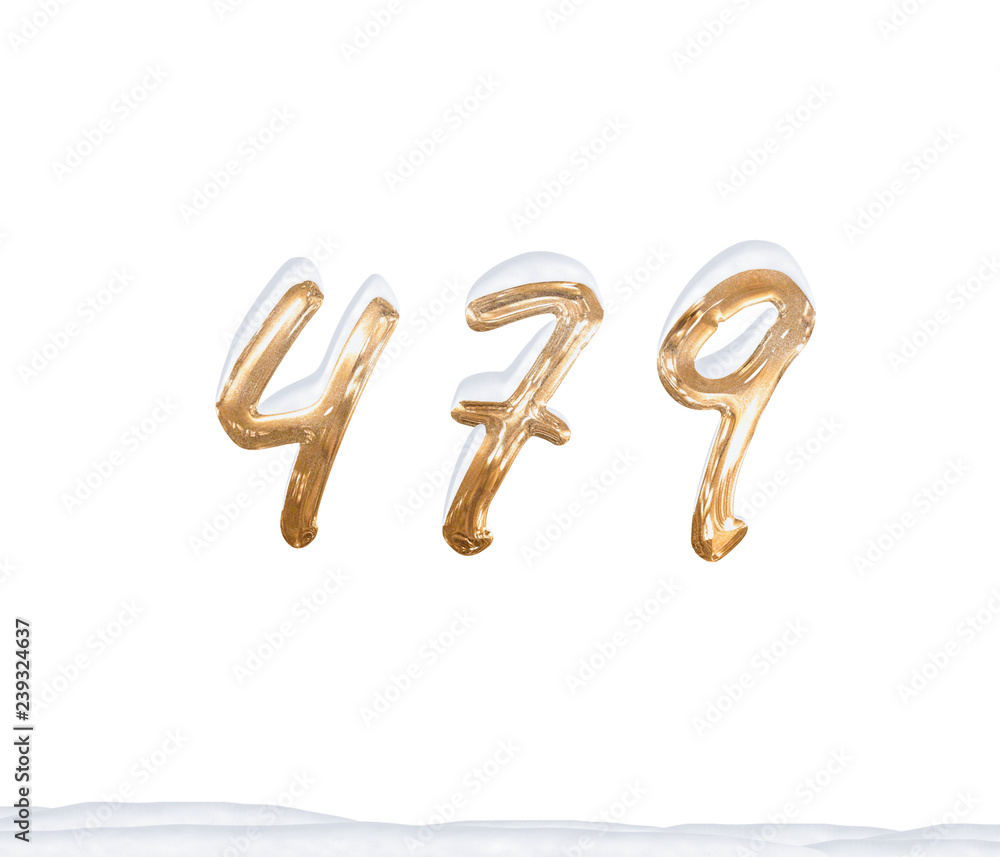 Gold Number 479 with Snow on white background Gold Number 479 with Snow on white background