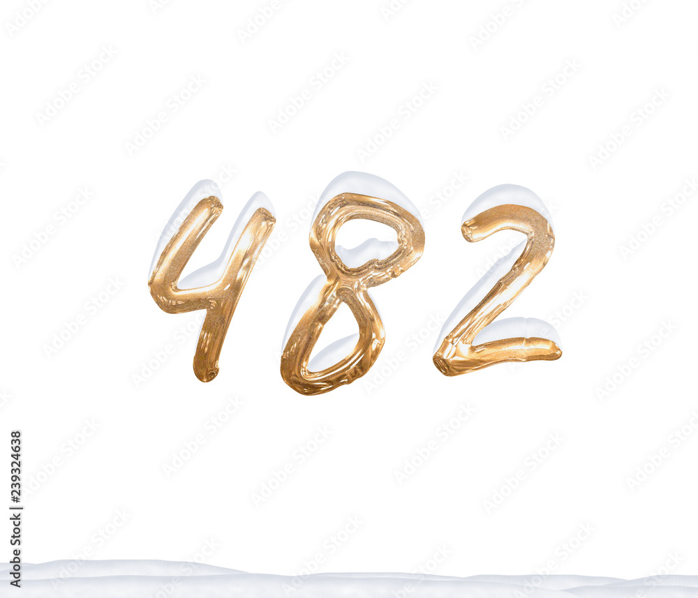 Gold Number 482 with Snow on white background Gold Number 482 with Snow on white background