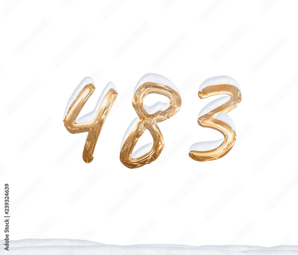 Gold Number 483 with Snow on white background Gold Number 483 with Snow on white background