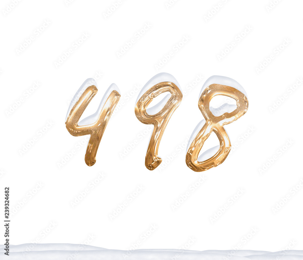 Gold Number 498 with Snow on white background Gold Number 498 with Snow on white background