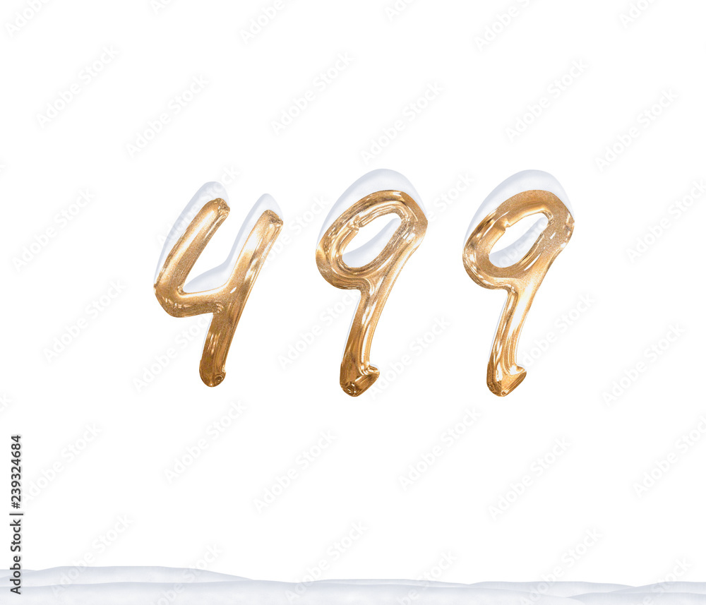 Gold Number 499 with Snow on white background Gold Number 499 with Snow on white background
