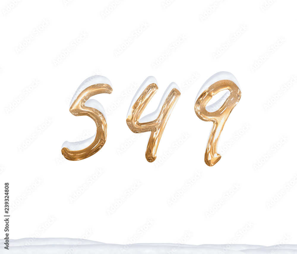 Gold Number 549 with Snow on white background Gold Number 549 with Snow on white background