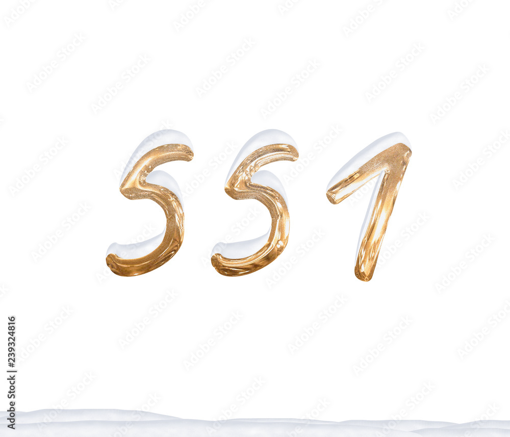 Gold Number 551 with Snow on white background Gold Number 551 with Snow on white background