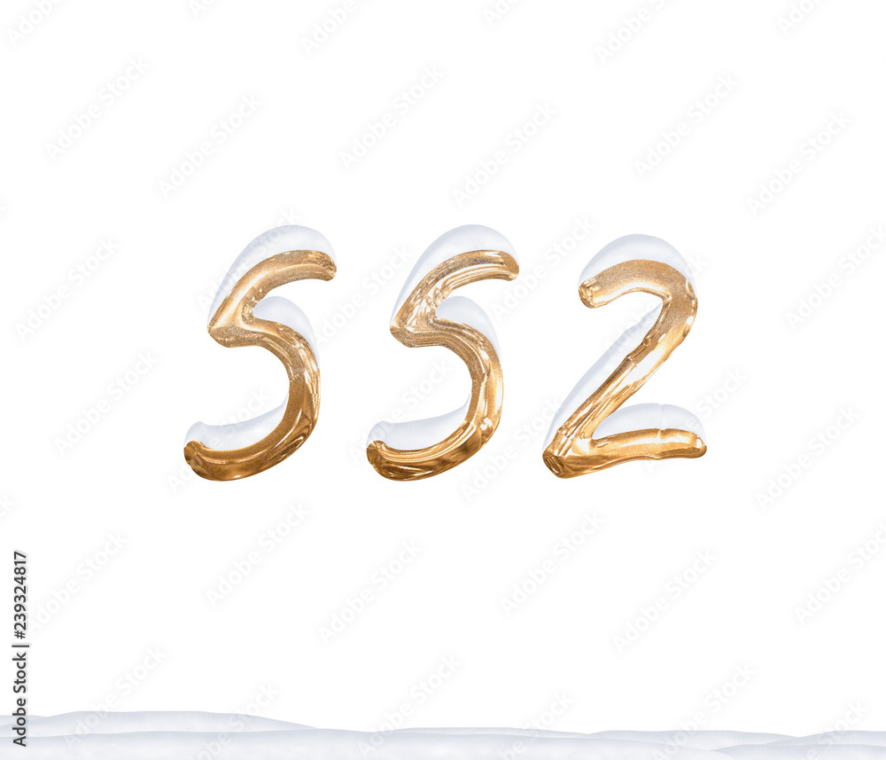 Gold Number 552 with Snow on white background Gold Number 552 with Snow on white background