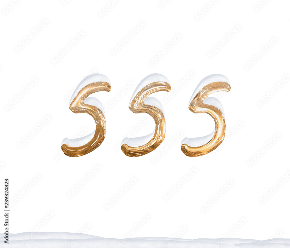 Gold Number 555 with Snow on white background Gold Number 555 with Snow on white background