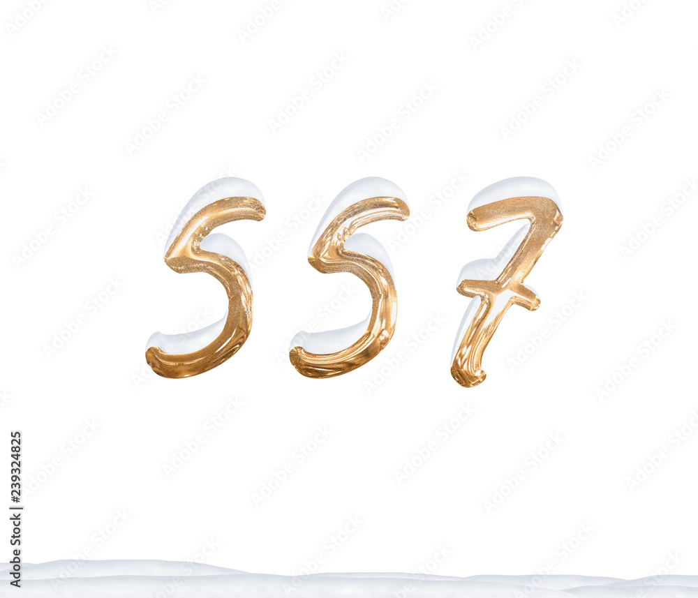 Gold Number 557 with Snow on white background Gold Number 557 with Snow on white background