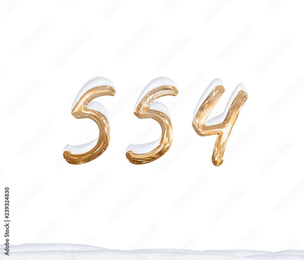 Gold Number 554 with Snow on white background Gold Number 554 with Snow on white background