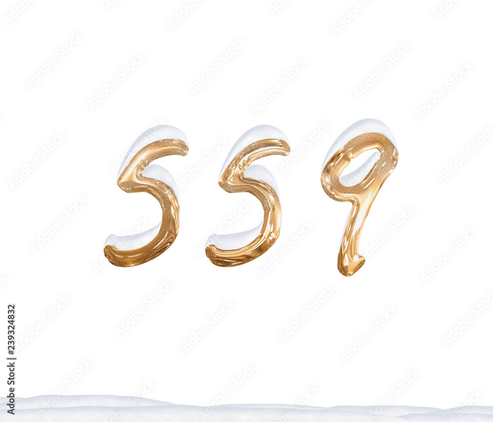 Gold Number 559 with Snow on white background Gold Number 559 with Snow on white background