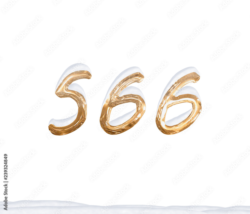 Gold Number 566 with Snow on white background Gold Number 566 with Snow on white background