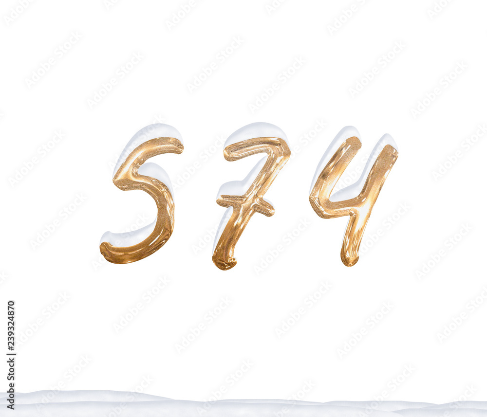 Gold Number 574 with Snow on white background Gold Number 574 with Snow on white background
