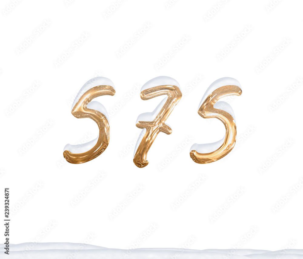 Gold Number 575 with Snow on white background Gold Number 575 with Snow on white background