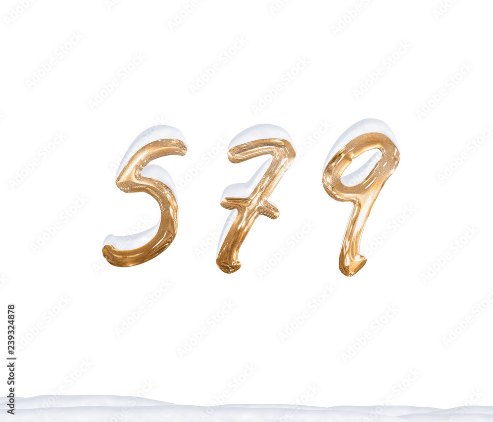 Gold Number 579 with Snow on white background Gold Number 579 with Snow on white background