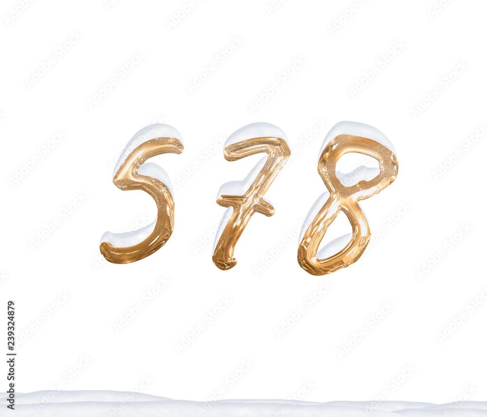 Gold Number 578 with Snow on white background Gold Number 578 with Snow on white background