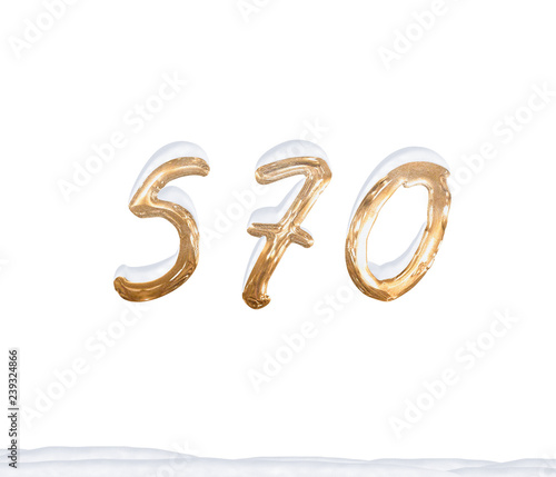 Gold Number 570 with Snow on white background