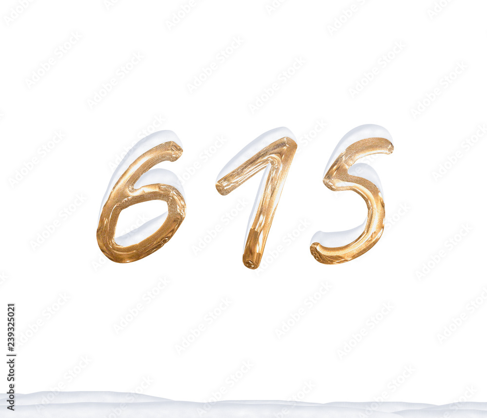 Gold Number 615 with Snow on white background Gold Number 615 with Snow on white background