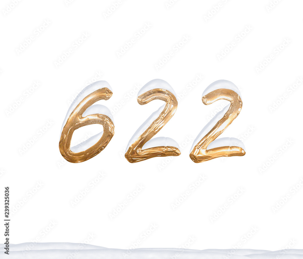 Gold Number 622 with Snow on white background Gold Number 622 with Snow on white background