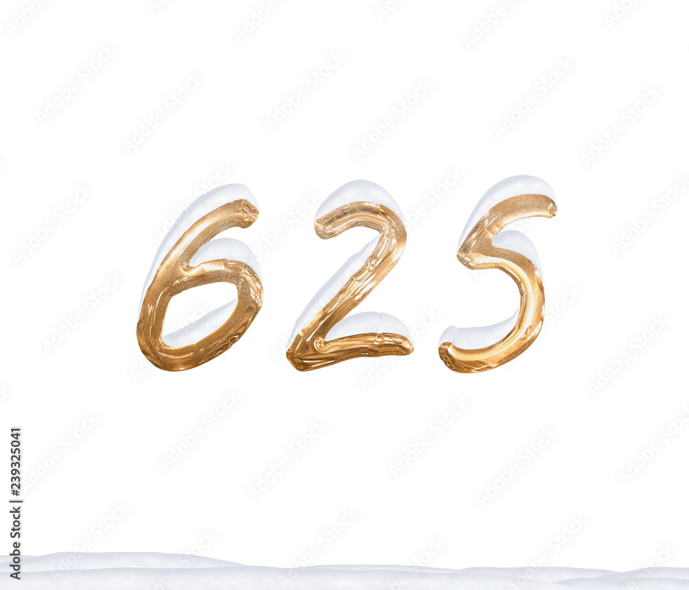 Gold Number 625 with Snow on white background Gold Number 625 with Snow on white background