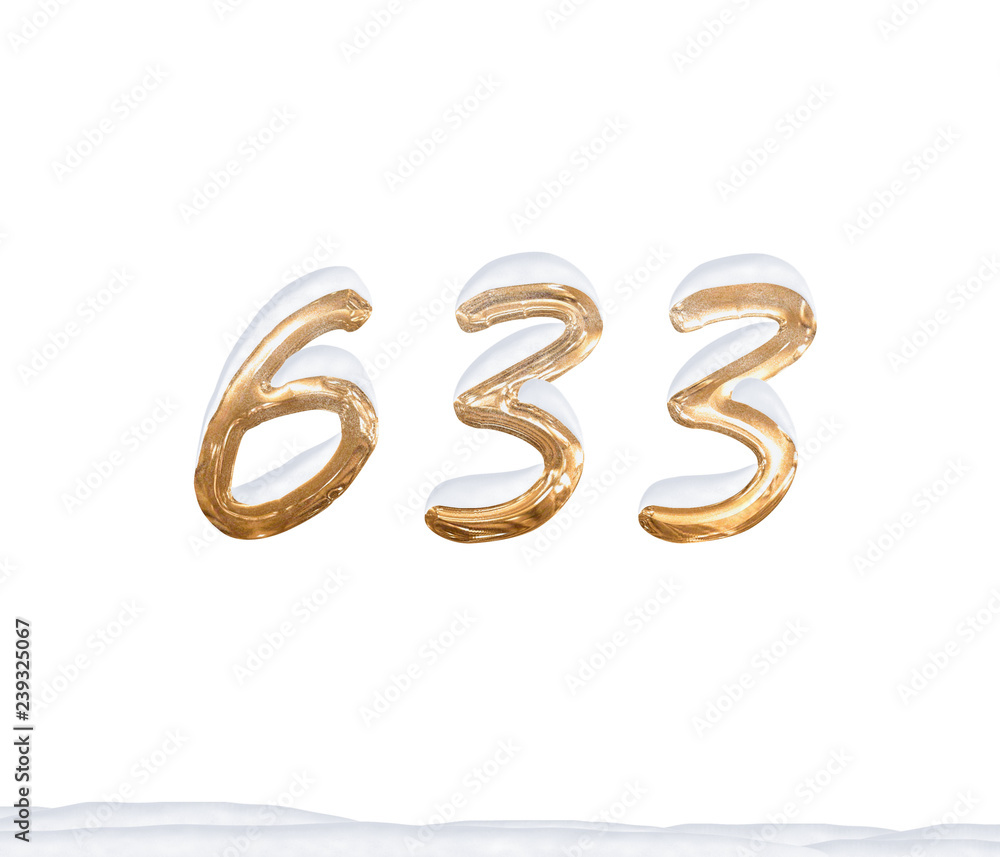 Gold Number 633 with Snow on white background Gold Number 633 with Snow on white background