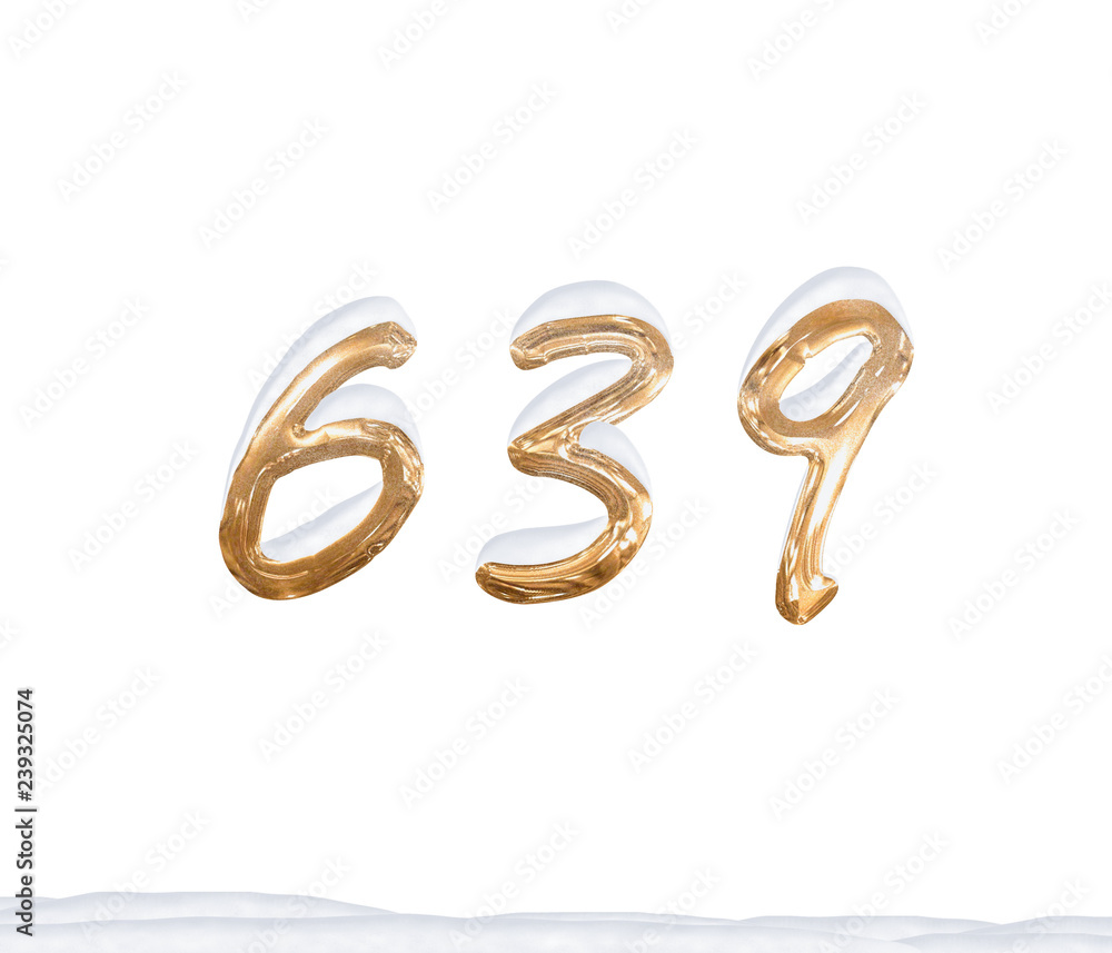 Gold Number 639 with Snow on white background Gold Number 639 with Snow on white background